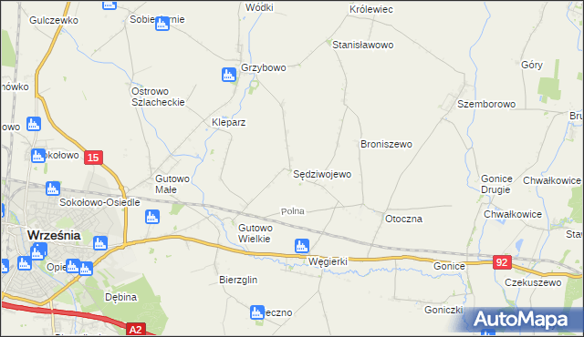mapa Sędziwojewo gmina Września, Sędziwojewo gmina Września na mapie Targeo