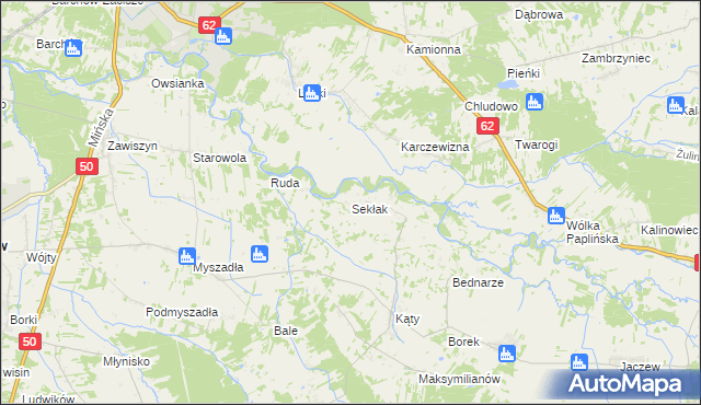 mapa Sekłak gmina Korytnica, Sekłak gmina Korytnica na mapie Targeo