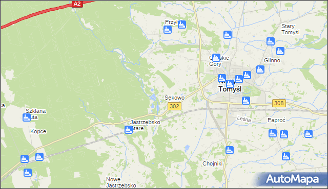 mapa Sękowo gmina Nowy Tomyśl, Sękowo gmina Nowy Tomyśl na mapie Targeo