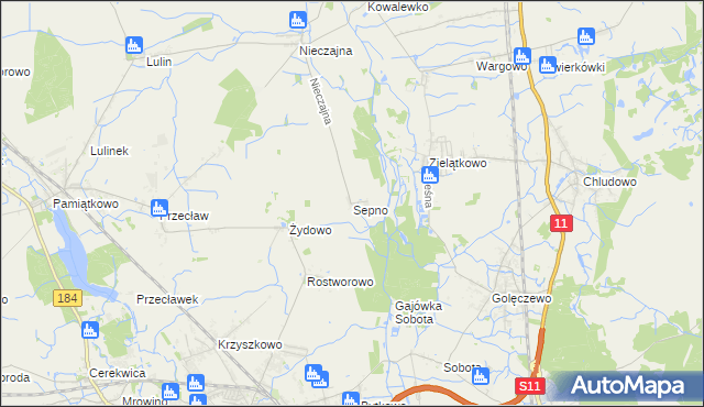 mapa Sepno gmina Oborniki, Sepno gmina Oborniki na mapie Targeo
