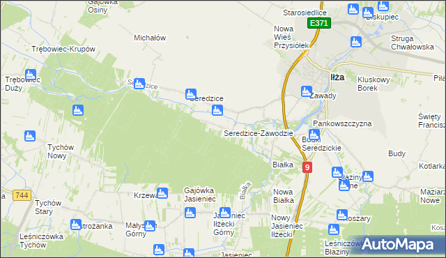 mapa Seredzice-Zawodzie, Seredzice-Zawodzie na mapie Targeo