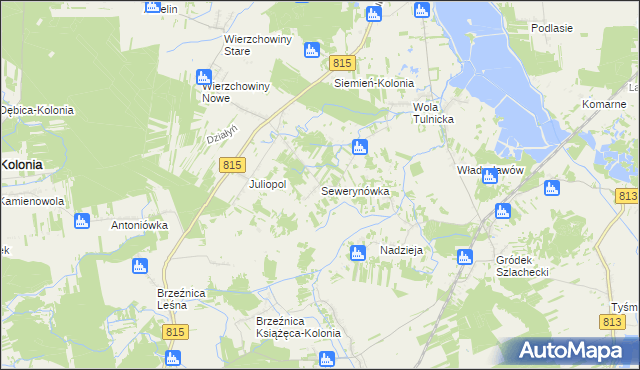 mapa Sewerynówka gmina Siemień, Sewerynówka gmina Siemień na mapie Targeo