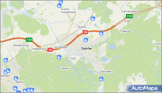 mapa Sianów, Sianów na mapie Targeo