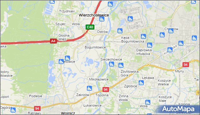 mapa Sieciechowice gmina Wierzchosławice, Sieciechowice gmina Wierzchosławice na mapie Targeo