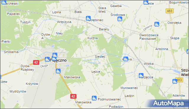 mapa Siedlec gmina Pajęczno, Siedlec gmina Pajęczno na mapie Targeo