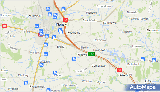 mapa Siedlin, Siedlin na mapie Targeo