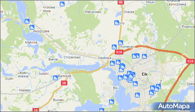 mapa Siedliska gmina Ełk, Siedliska gmina Ełk na mapie Targeo