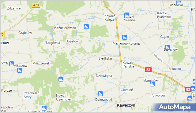 mapa Siedliska gmina Kawęczyn, Siedliska gmina Kawęczyn na mapie Targeo