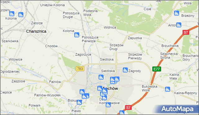 mapa Siedliska gmina Miechów, Siedliska gmina Miechów na mapie Targeo