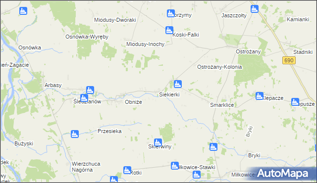 mapa Siekierki gmina Drohiczyn, Siekierki gmina Drohiczyn na mapie Targeo
