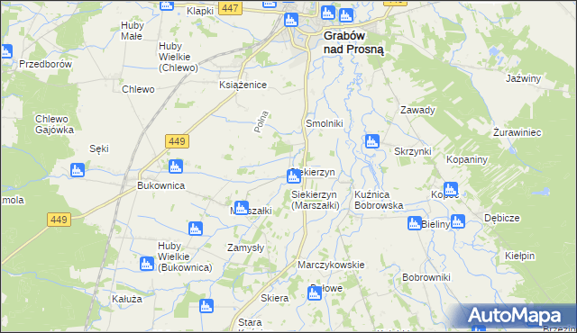 mapa Siekierzyn gmina Grabów nad Prosną, Siekierzyn gmina Grabów nad Prosną na mapie Targeo