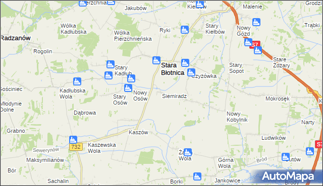 mapa Siemiradz gmina Stara Błotnica, Siemiradz gmina Stara Błotnica na mapie Targeo