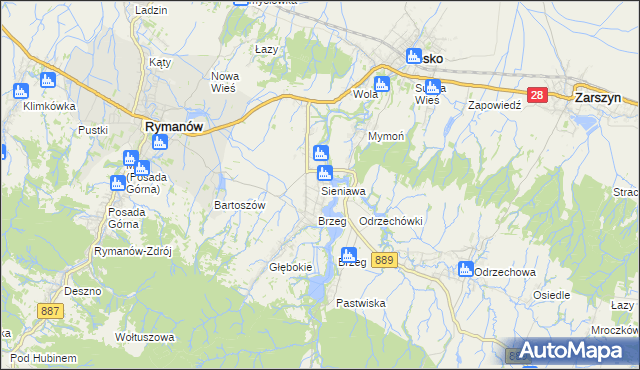 mapa Sieniawa gmina Rymanów, Sieniawa gmina Rymanów na mapie Targeo