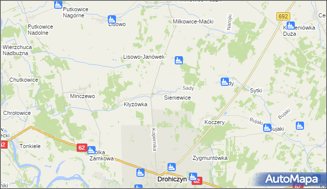 mapa Sieniewice, Sieniewice na mapie Targeo