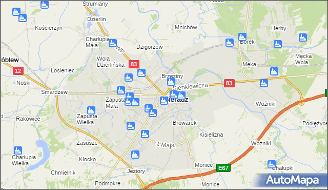 mapa Sieradz, Sieradz na mapie Targeo