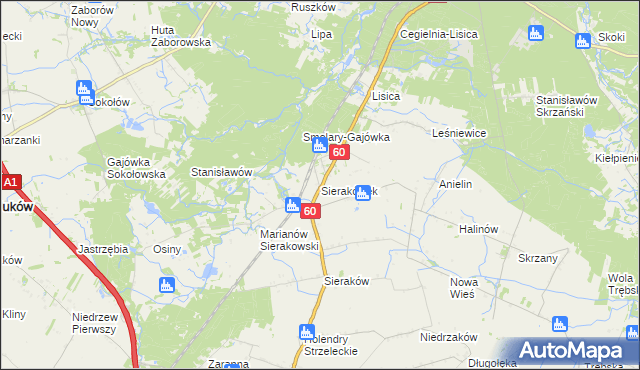 mapa Sierakówek gmina Gostynin, Sierakówek gmina Gostynin na mapie Targeo