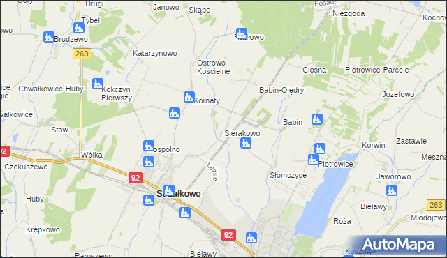 mapa Sierakowo gmina Strzałkowo, Sierakowo gmina Strzałkowo na mapie Targeo