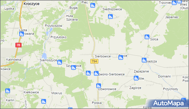 mapa Sierbowice, Sierbowice na mapie Targeo