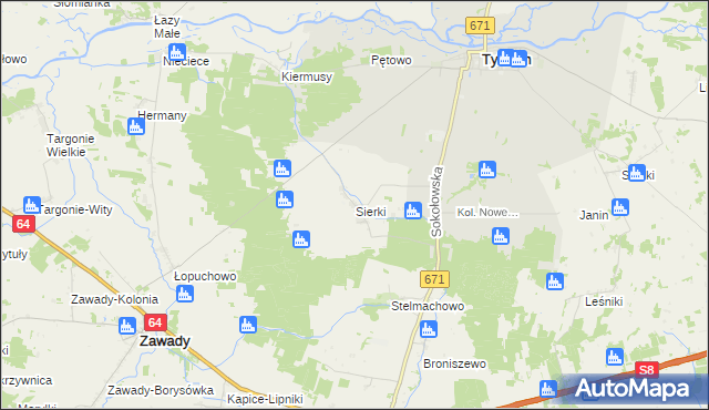 mapa Sierki, Sierki na mapie Targeo