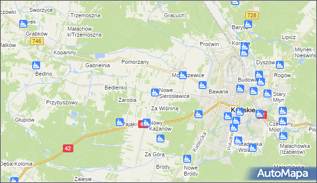 mapa Sierosławice gmina Końskie, Sierosławice gmina Końskie na mapie Targeo