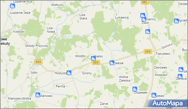 mapa Sieśki gmina Wyszki, Sieśki gmina Wyszki na mapie Targeo