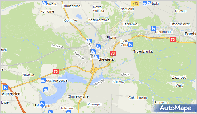 mapa Siewierz, Siewierz na mapie Targeo