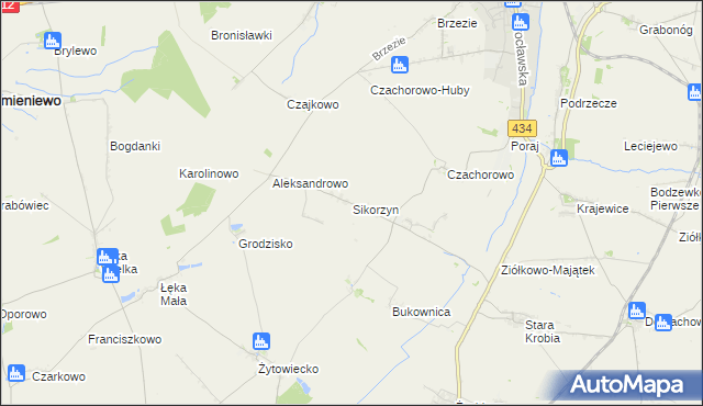 mapa Sikorzyn gmina Gostyń, Sikorzyn gmina Gostyń na mapie Targeo