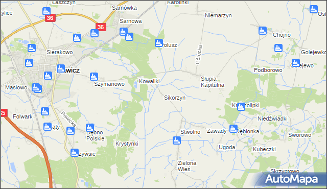 mapa Sikorzyn gmina Rawicz, Sikorzyn gmina Rawicz na mapie Targeo