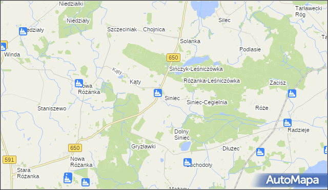 mapa Siniec gmina Srokowo, Siniec gmina Srokowo na mapie Targeo