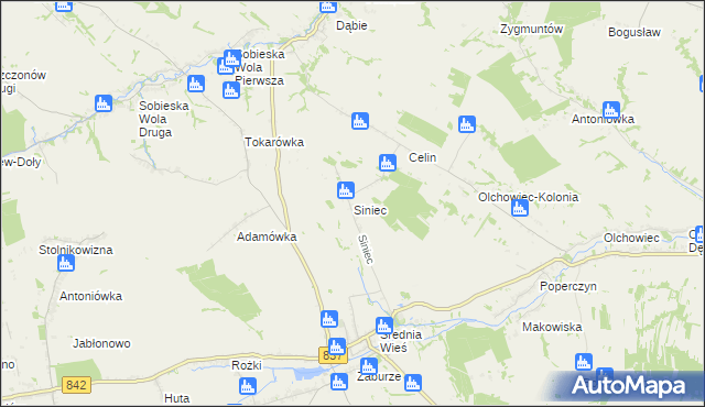mapa Siniec gmina Żółkiewka, Siniec gmina Żółkiewka na mapie Targeo