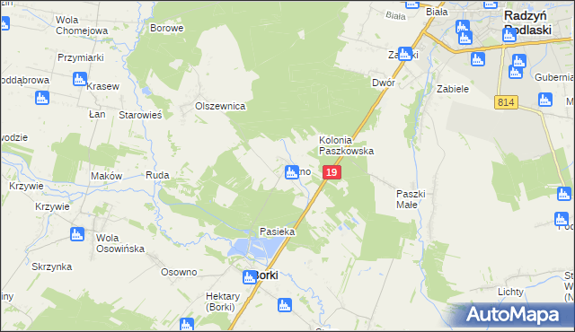 mapa Sitno gmina Borki, Sitno gmina Borki na mapie Targeo
