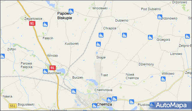 mapa Skąpe gmina Chełmża, Skąpe gmina Chełmża na mapie Targeo