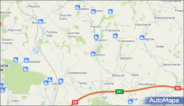 mapa Skarszyn gmina Trzebnica, Skarszyn gmina Trzebnica na mapie Targeo