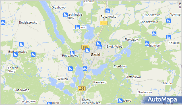 mapa Skoki powiat wągrowiecki, Skoki powiat wągrowiecki na mapie Targeo