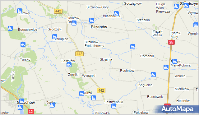 mapa Skrajnia gmina Blizanów, Skrajnia gmina Blizanów na mapie Targeo
