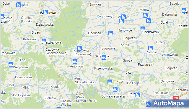 mapa Skrzydlna, Skrzydlna na mapie Targeo