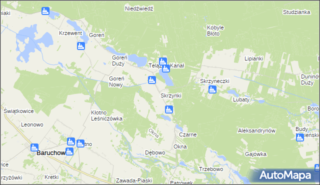 mapa Skrzynki gmina Baruchowo, Skrzynki gmina Baruchowo na mapie Targeo
