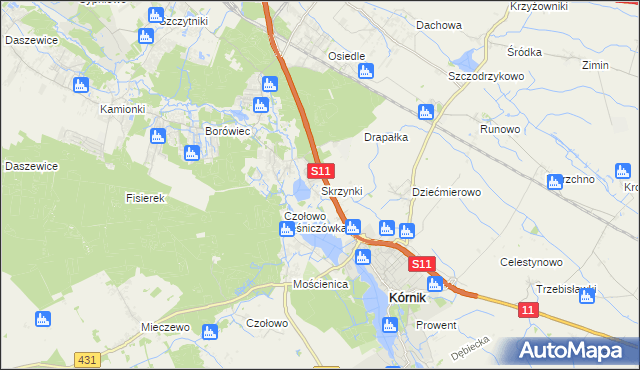 mapa Skrzynki gmina Kórnik, Skrzynki gmina Kórnik na mapie Targeo