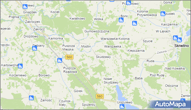 mapa Skudzawy, Skudzawy na mapie Targeo