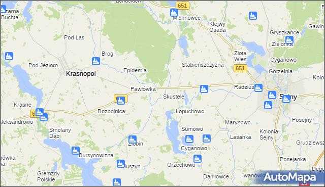 mapa Skustele, Skustele na mapie Targeo