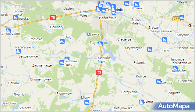 mapa Śladków Mały, Śladków Mały na mapie Targeo