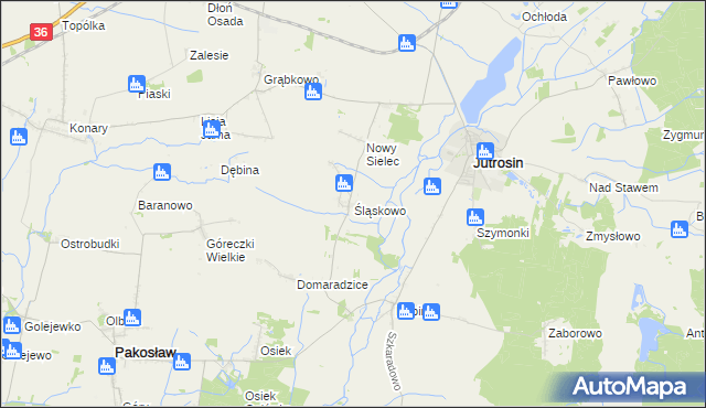 mapa Śląskowo gmina Jutrosin, Śląskowo gmina Jutrosin na mapie Targeo