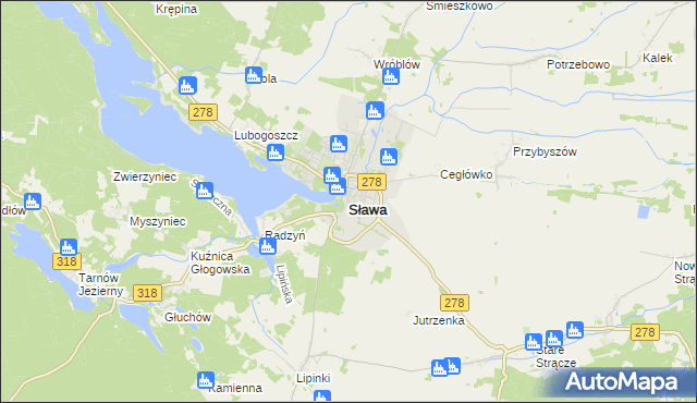 mapa Sława powiat wschowski, Sława powiat wschowski na mapie Targeo