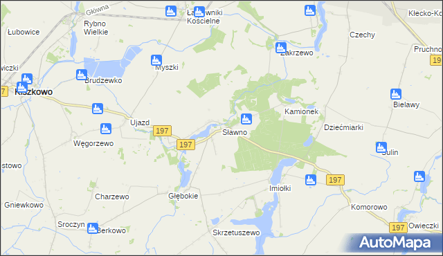 mapa Sławno gmina Kiszkowo, Sławno gmina Kiszkowo na mapie Targeo