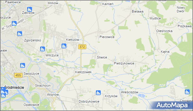 mapa Śliwice gmina Długołęka, Śliwice gmina Długołęka na mapie Targeo