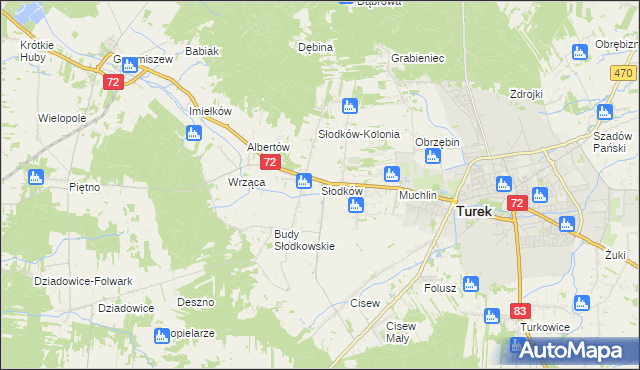 mapa Słodków gmina Turek, Słodków gmina Turek na mapie Targeo