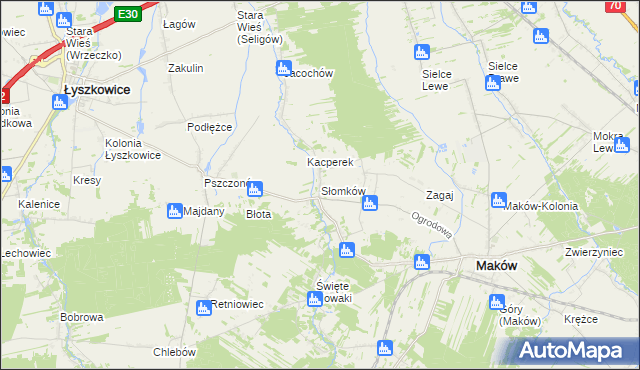mapa Słomków gmina Maków, Słomków gmina Maków na mapie Targeo