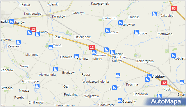 mapa Słomków Mokry, Słomków Mokry na mapie Targeo