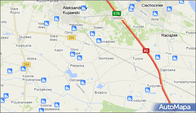 mapa Słomkowo gmina Aleksandrów Kujawski, Słomkowo gmina Aleksandrów Kujawski na mapie Targeo