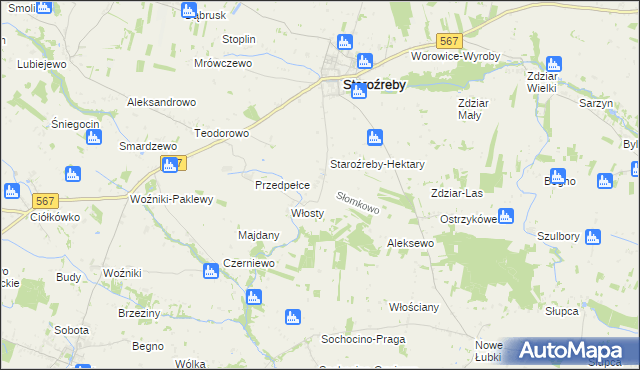mapa Słomkowo gmina Staroźreby, Słomkowo gmina Staroźreby na mapie Targeo